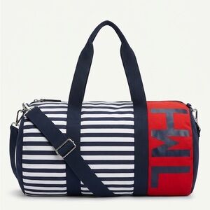 New Tommy Hilfiger Navy and White Striped Duffle Bag